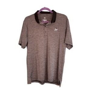 Adidas Golf Polo Shirt Grey Black Striped Knit Short Sleeve Sweat Wicking M